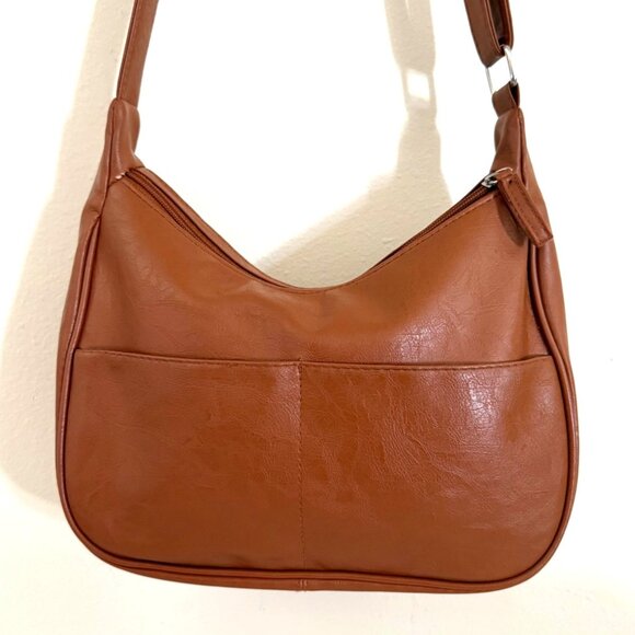 Brown Faux Leather Crossbody Bag Adjustable Strap Multi Compartment Purse - Picture 15 of 15